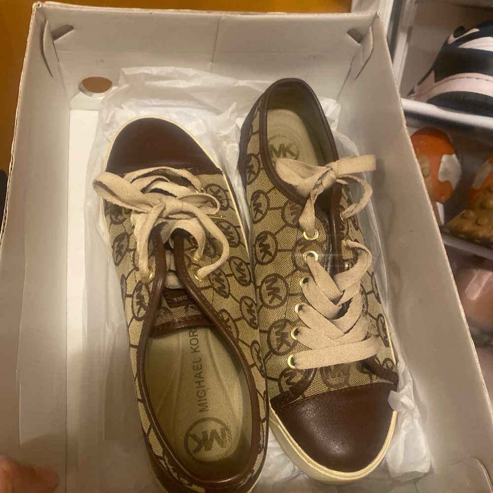 Michael Kors Tan and Brown Logo Sneakers
